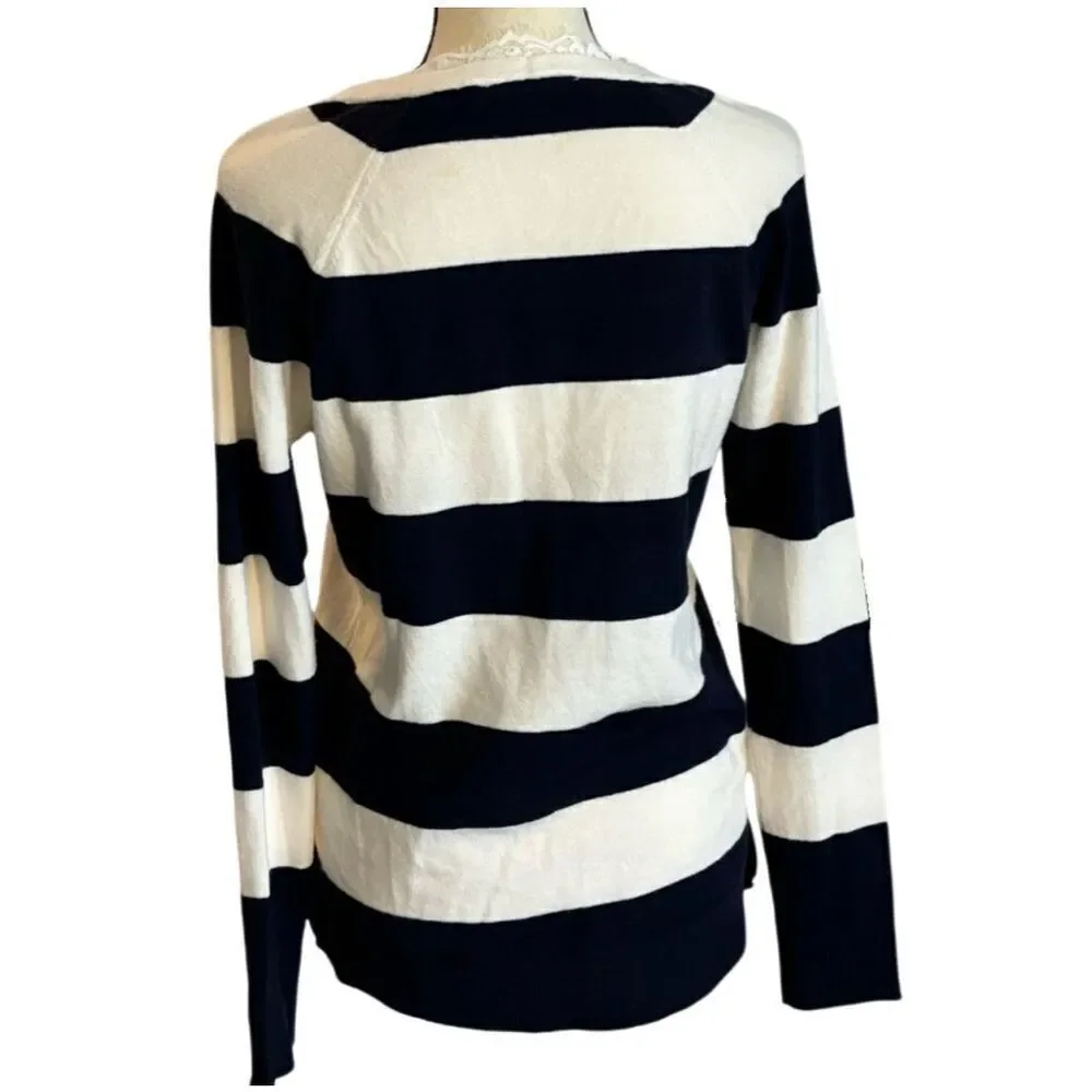 Boston Proper Striped Sweater With Lace Detail Sz S